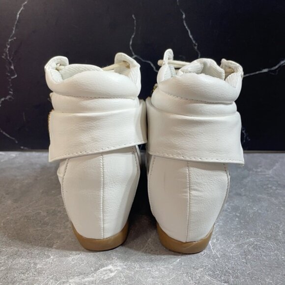 🤍 Girls White Leatherette Wedge Sneakers | Side Zip Lace-Up Hidden Heel Shoes - Picture 5 of 6